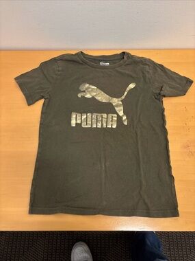 Puma Olive Green Short Sleeve Tee with Gold Metallic Logo (A11)